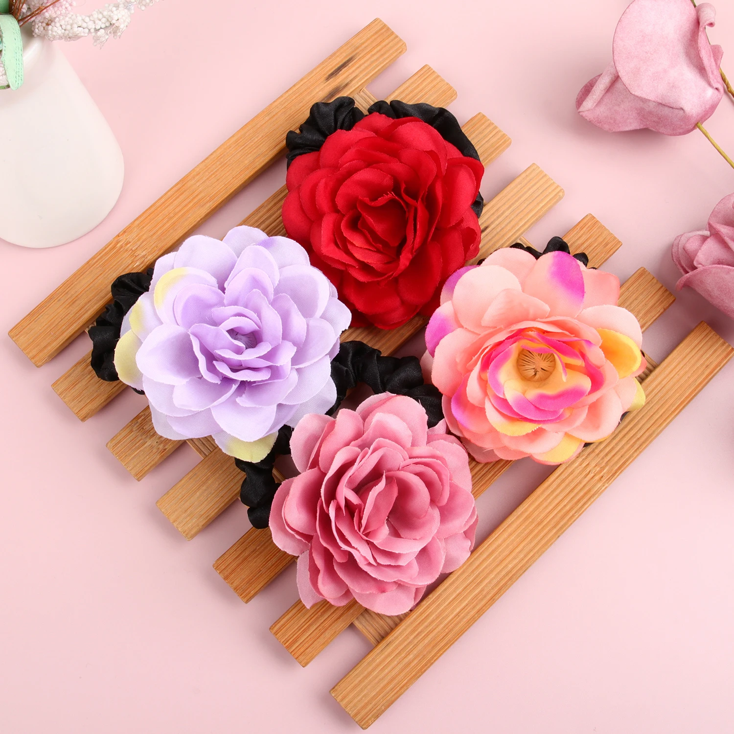 4/12pcs Women Girls Flower Hair Ties Ponytail Holder Elastic Hair Bands Kids Hair Accessories Floral Hair Tie Girls Headwear