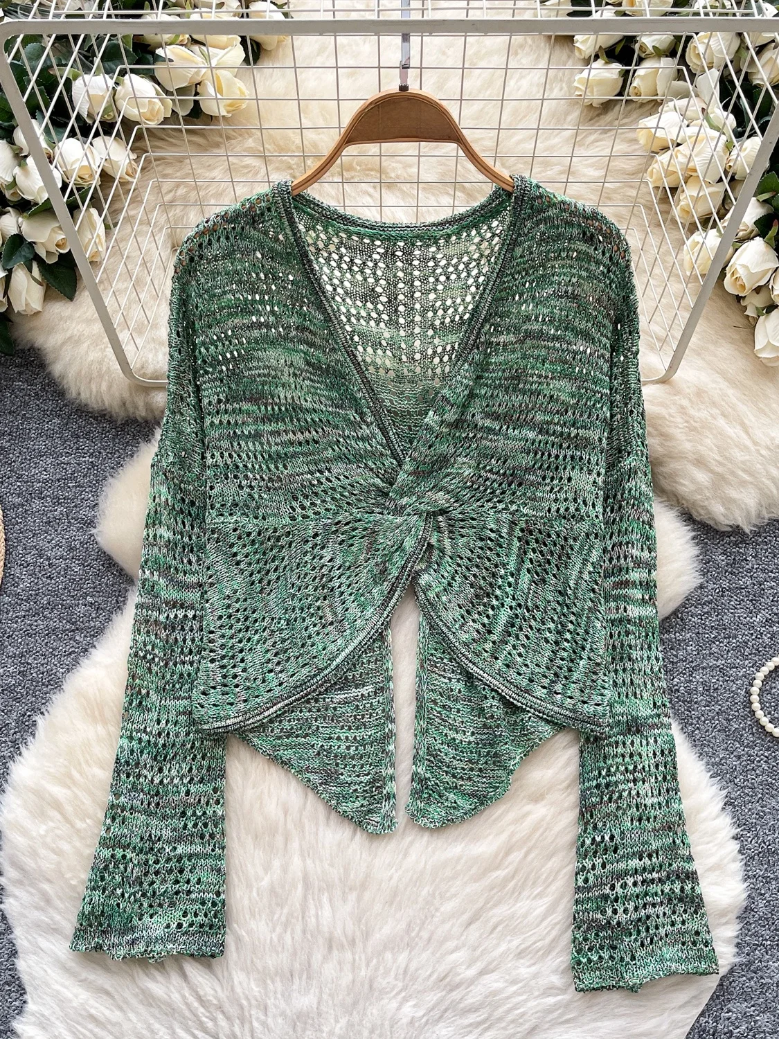 V-Ne Maglione lavorato a maglia da donna Lungo Sve Scava fuori il design del nodo Autunno Faion Top Casual Allentato Sle Maglieria comoda