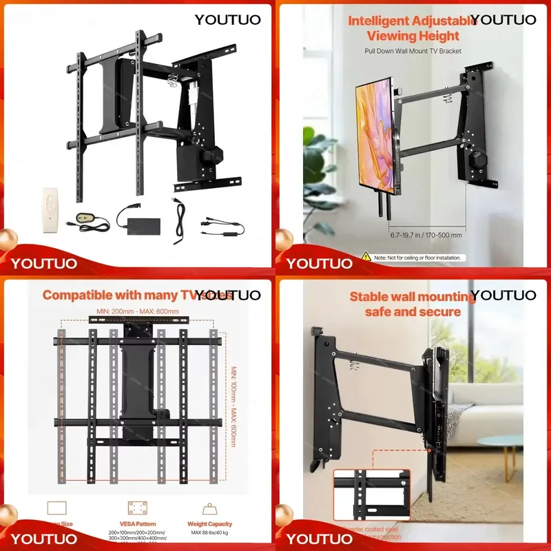 for SucceBuy Motorized TV Wall Mount Bracket for 32 to 70 Inch Adjustable with Max VESA 600x400mm Supports Up to 132 lbs