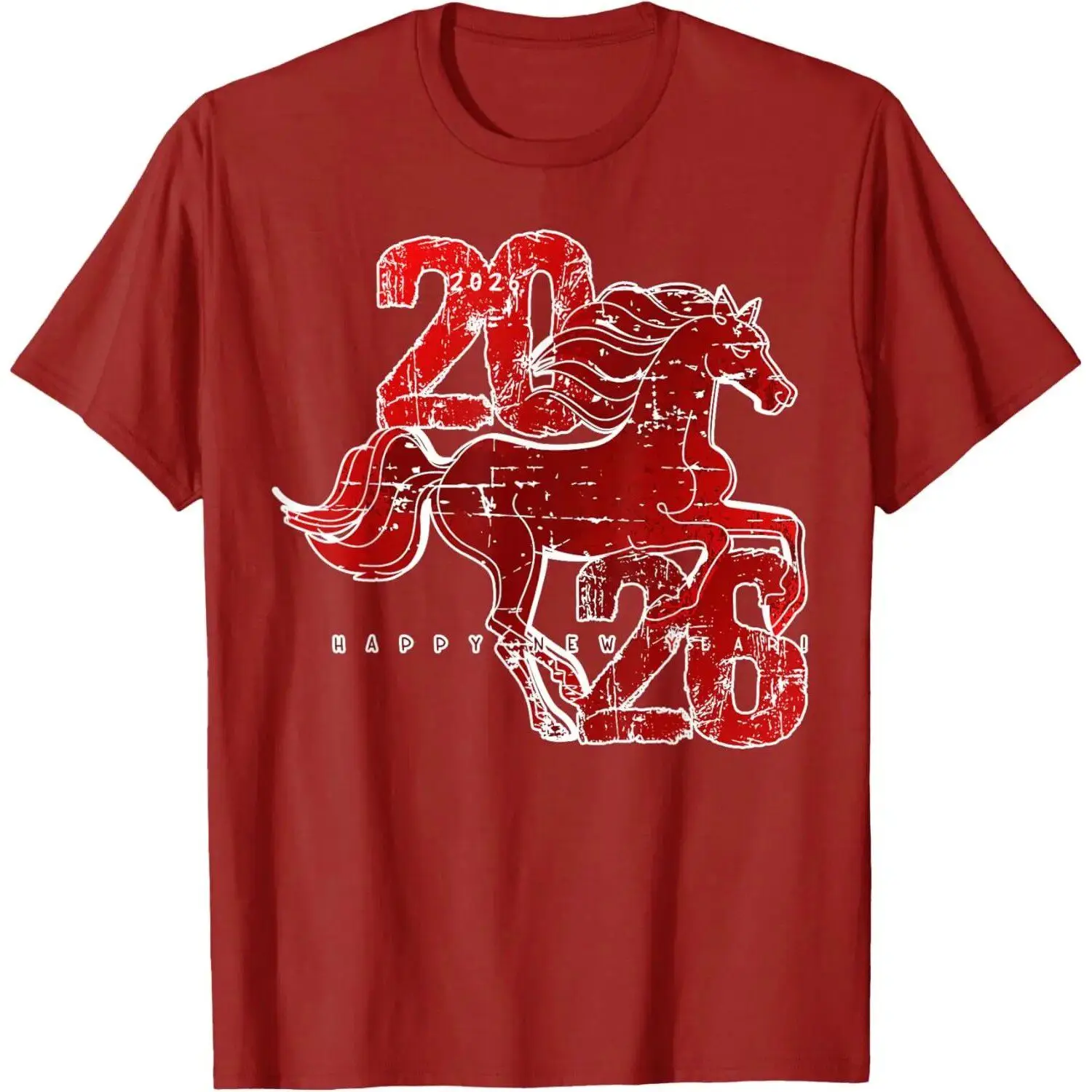 Chinese New Year 2026 T-Shirt Year Design Men Women Clothing Bright Thread Flocking PU Leather Citywalk Suitable T-Shirt