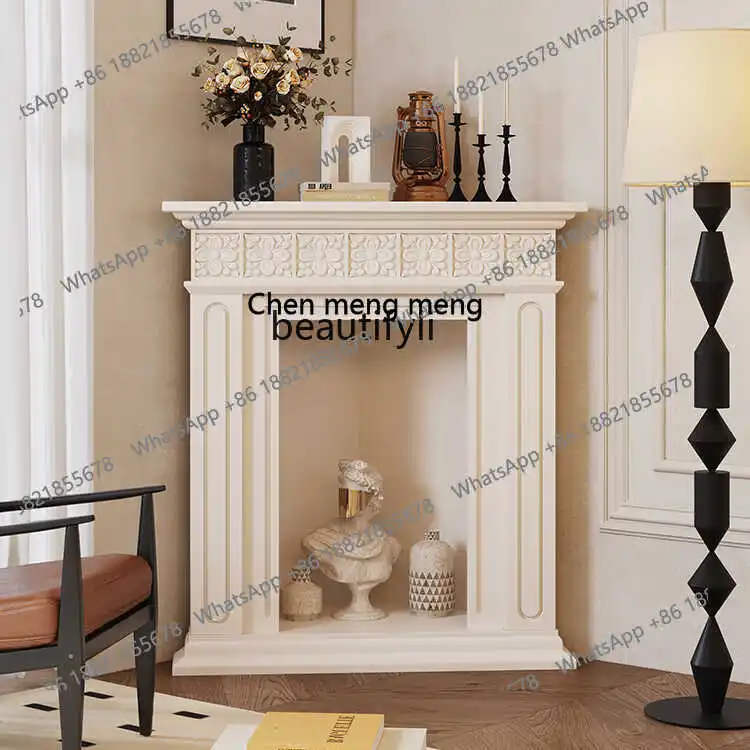 French retro solid wood fireplace living room American home carved black triangle entrance storage cabinet