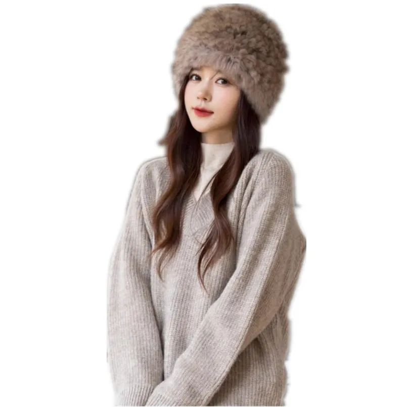 Fashion Winter Warm Natural Sable Fur Hats for Women Classic Luxury Fluffy Caps