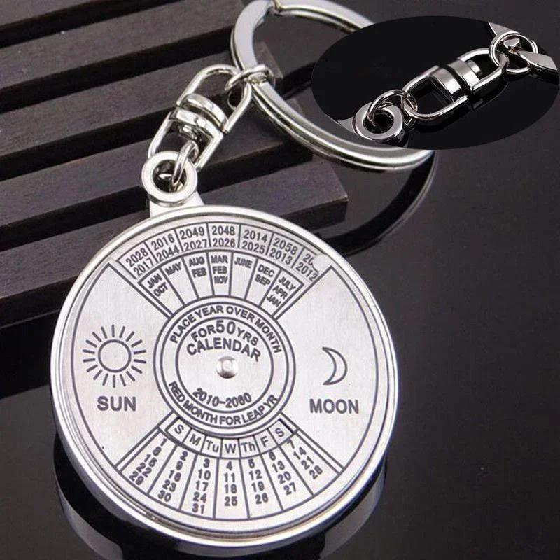 Creativity 360 Degree Rotation 50 Years Perpetual Calendar Keyring Unique Compass Metal Cars Key Chain Pendant Gift