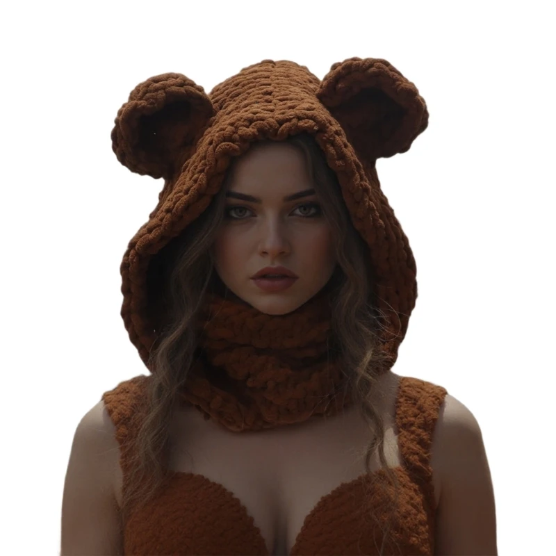 クマ耳ニットスカーフ帽子冬暖かい帽子厚みのある顔ネックゲートルバラクラバ-y166