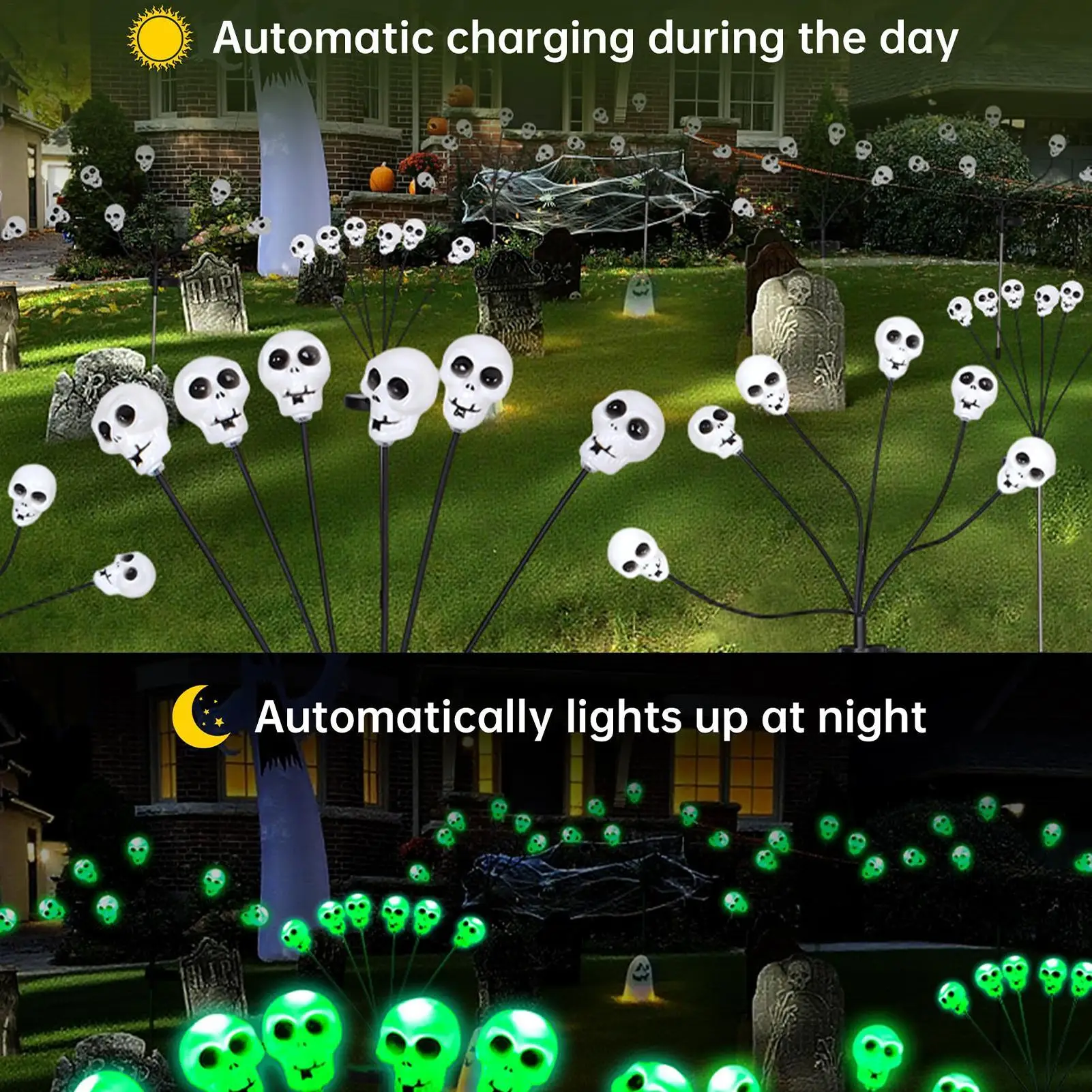 Solar Halloween Lights 6 LEDs Waterproof Patio Skull Stake Lamp Solar Garden Lights For Halloween Party Patio Lawn Garden