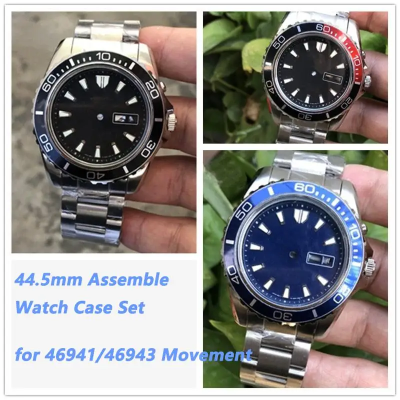 Top 44.5mm Sliver Watch Case Dial Accessories Mechanical All Stainless Steel Strap Bezel Sapphire Calendar for 46941/46943