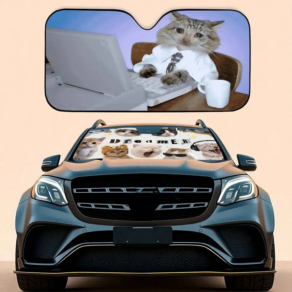 مضحك القط ميمي مظلة السيارات الستائر مظلة السيارات يغطي غطاء الزجاج الأمامي العالمي للطي قناع