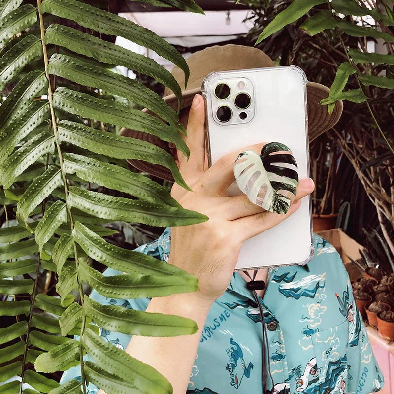 광택 시뮬레이션 잎 전화 홀더 그립 손가락 반지 지원 접이식 확장 가능한 Griptok Suporte 전화 소켓 포켓 스탠드