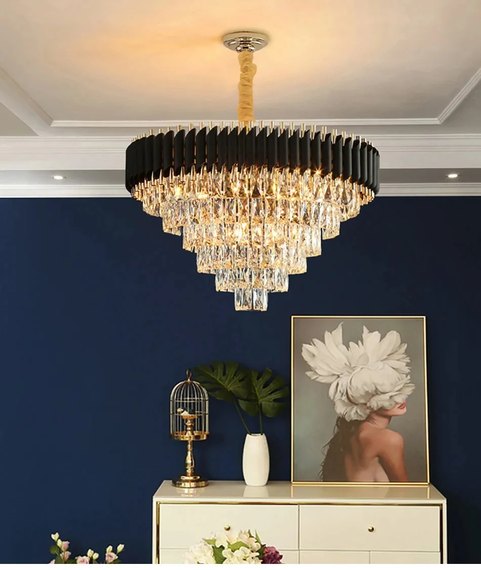 

Luxury Modern Crystal Led Chandelier For Living Room Cristal Lustre Indoor Lighting Black Hanging Lamp Home Decor Pendant Light