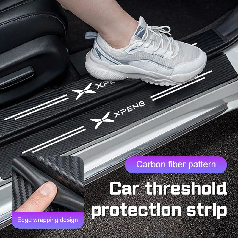 Carbon Fiber Anti-Scratch Door Sill Protector, 4Pcs Car Threshold Stickers for Xpeng G6 P5 P7 G9 X9 G3 P7i 2023-2024