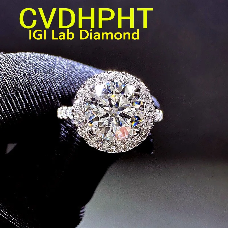 

1 2 3 4 Ct D VS1 Lab Grown diamond Ring Round cut Engagement Ring Real 14K White Gold Custom Classic wedding ring