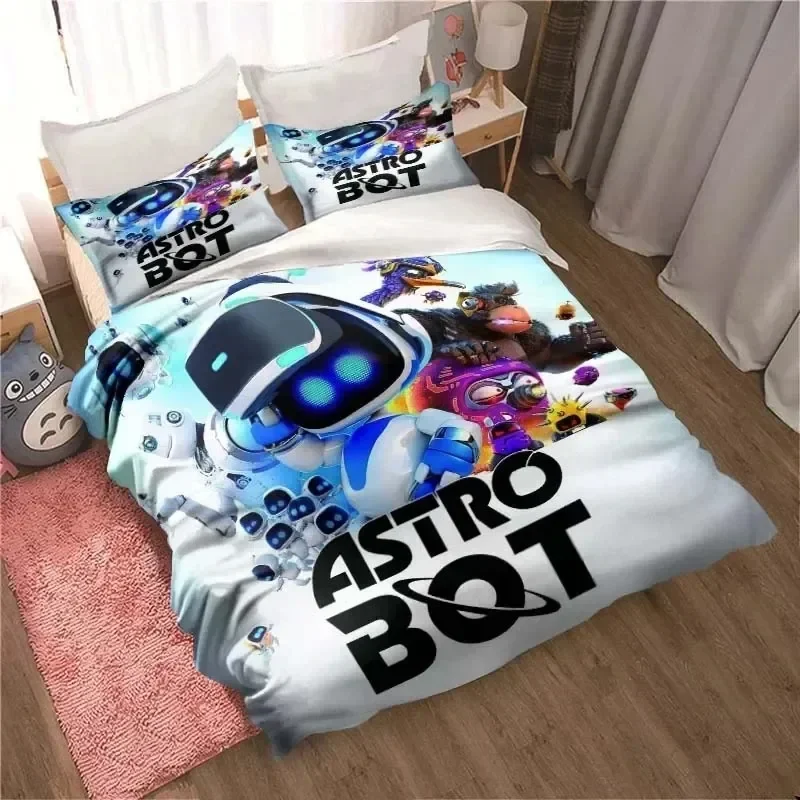 Astro Bot Cute Cartoon Bedding Set 3D Digital Printing Bed Linen 3-Piece Set (No Core)Suitable for Bedroom Child Duvet Cover Set