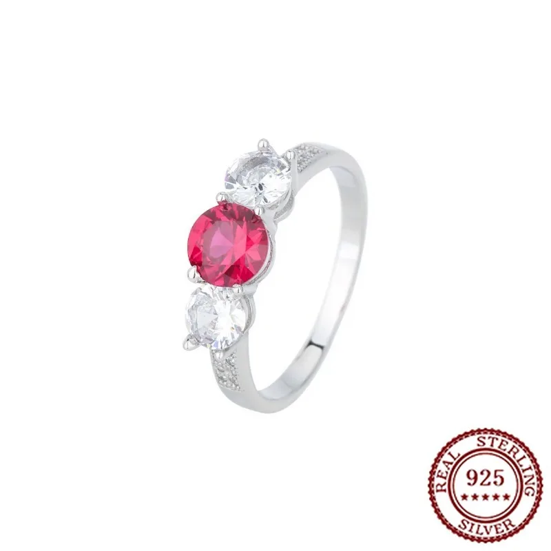 

S925 Silver New Simple and Personalized Round Red and White Zircon Ring, Fashionable and Niche Design Ring