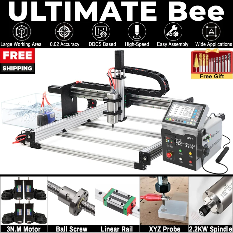 20% OFF BulkMan3D ULTIMATE Bee CNC Machine Full Kit 4-Axis DDCSV4.1 Control Box for Wood, Metal, Acrylic Engraving Free Shipping