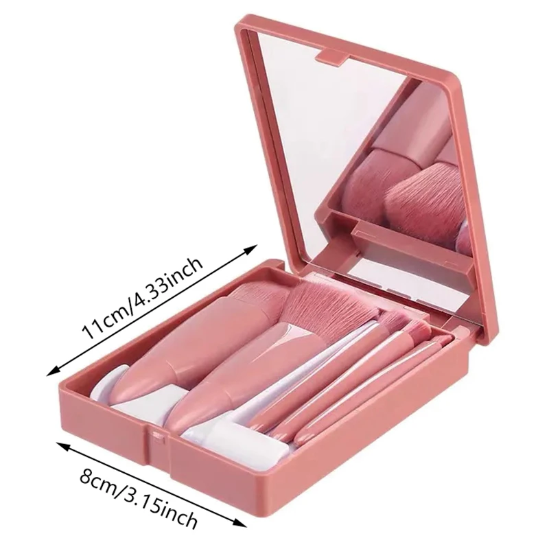 5 Stuks Cosmetische Borstel Draagbare Make-Up Borstel Reizen Met Spiegel Doos Make-Up Set Borstel Losse Borstel Blush Borstel Oogschaduw Borstel