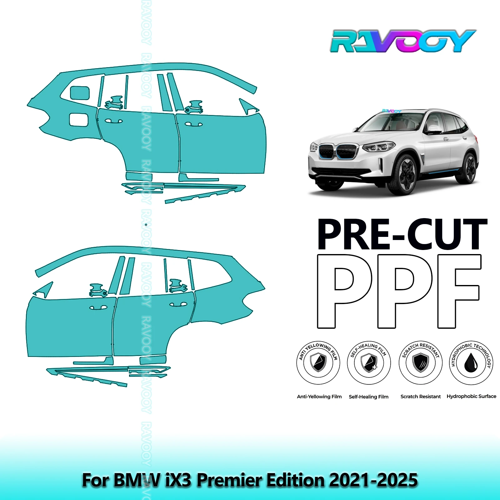 

For BMW iX3 Premier Edition 2021-2025 8.5mil Clear Matte Pre-Cut PPF Door & A/B Pillar Kit TPU Paint Protection Film Set