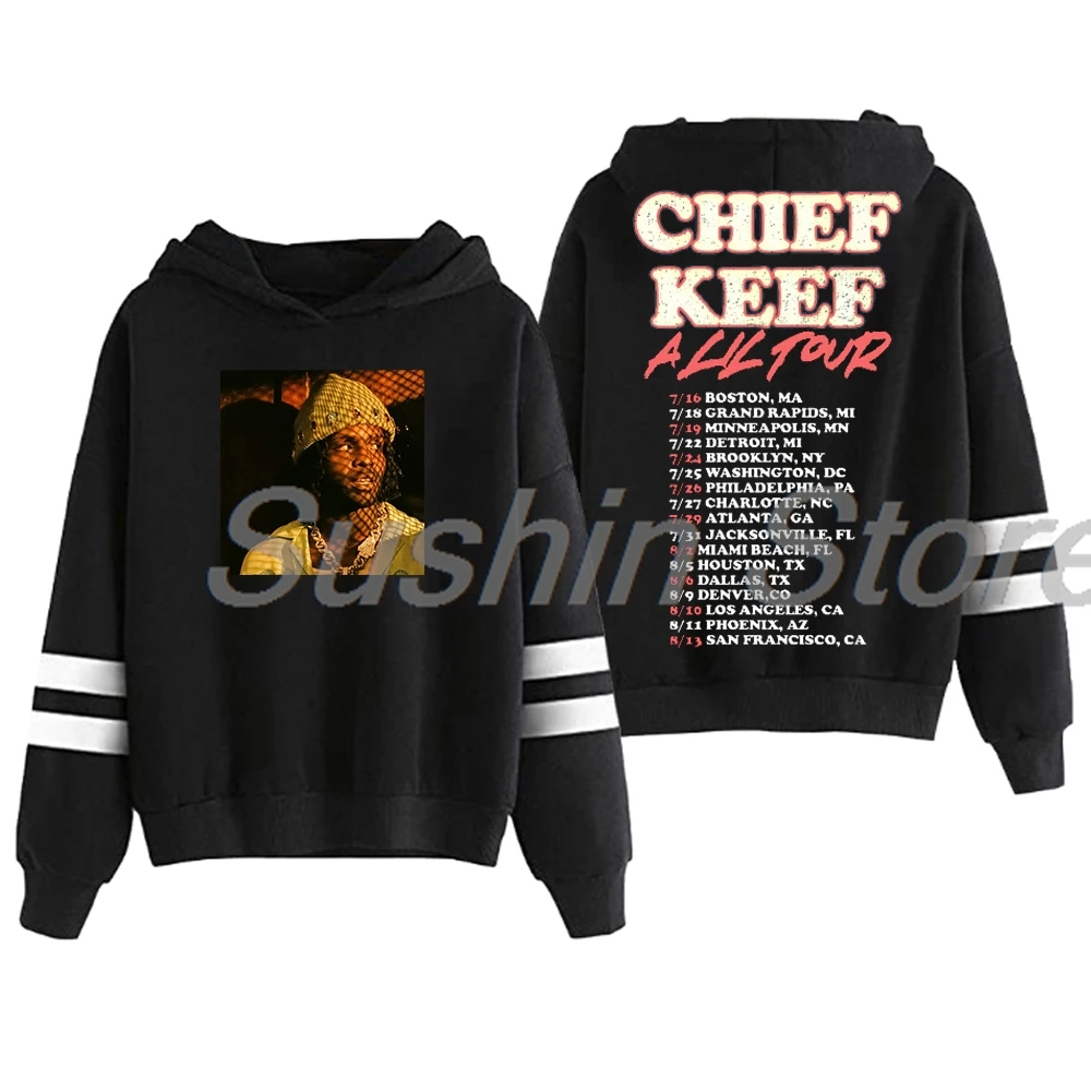 Chief Keef Merch A Lil Tour 2024 Hoodie Pocketless Parallel Bars Sleeve Streetwear Women Men Hooded Sweatshirt Hip Hop Clothes