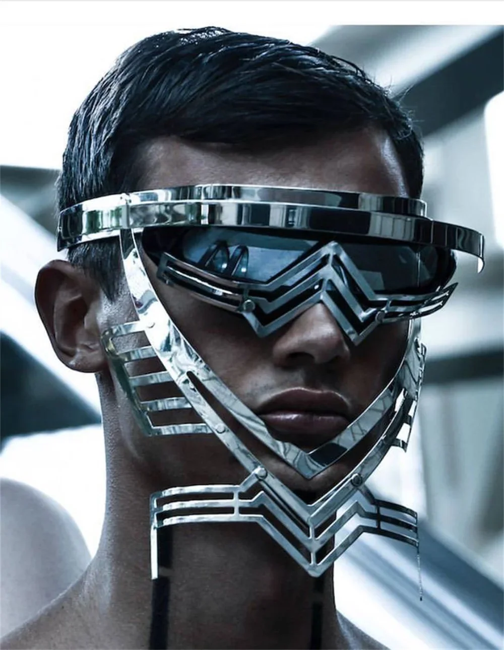 ナイトクラブ テクノロジー感 未来戦士 女性 ゴーゴーパフォーマンス ドレスバー 女性用レンズ レザー ホローアウト ドラッグクイーンコスチューム