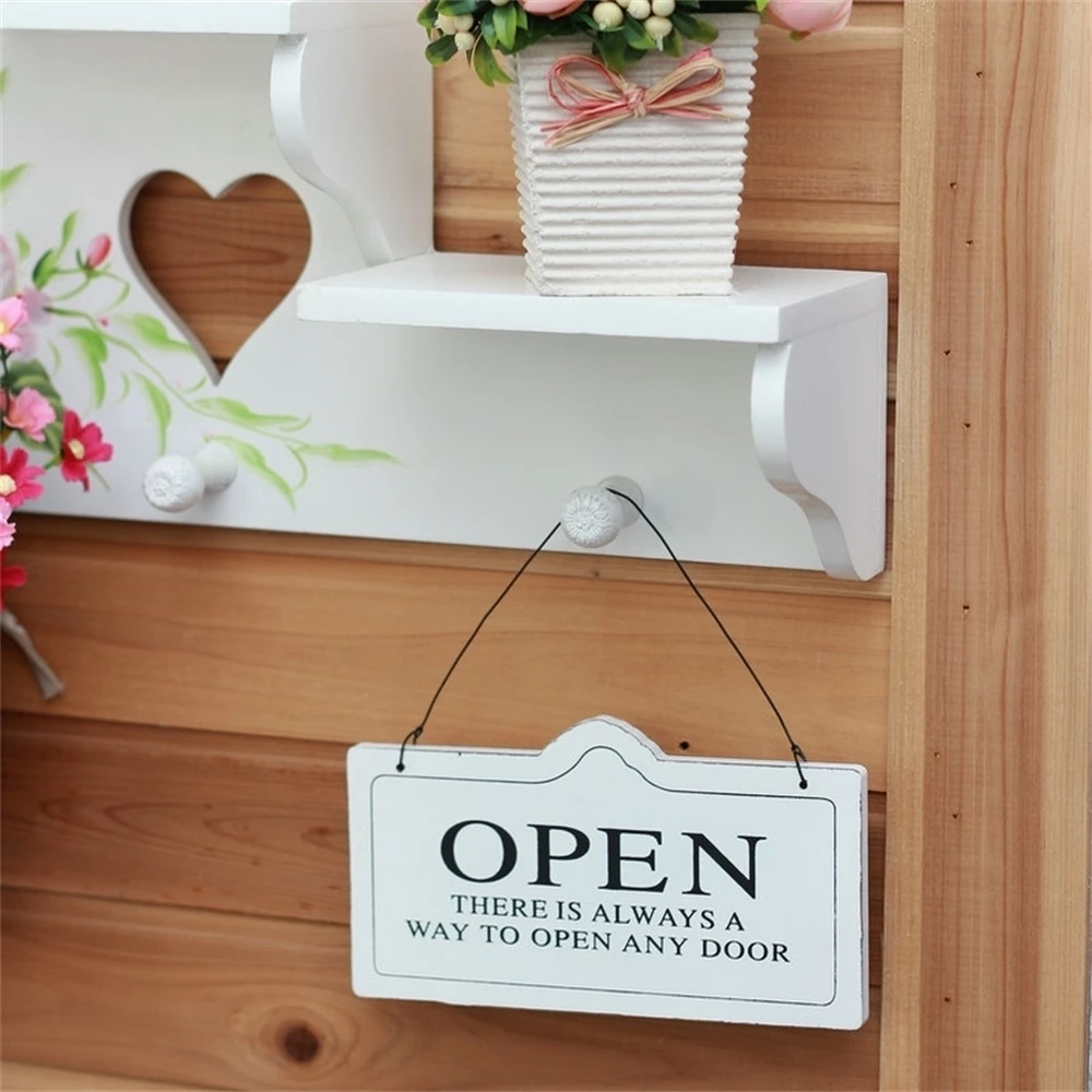 Open&closed Shop Wood Sign Pastoral Style Shop Door Information Hanger Plate Coffee Store Wooden Welcome Board