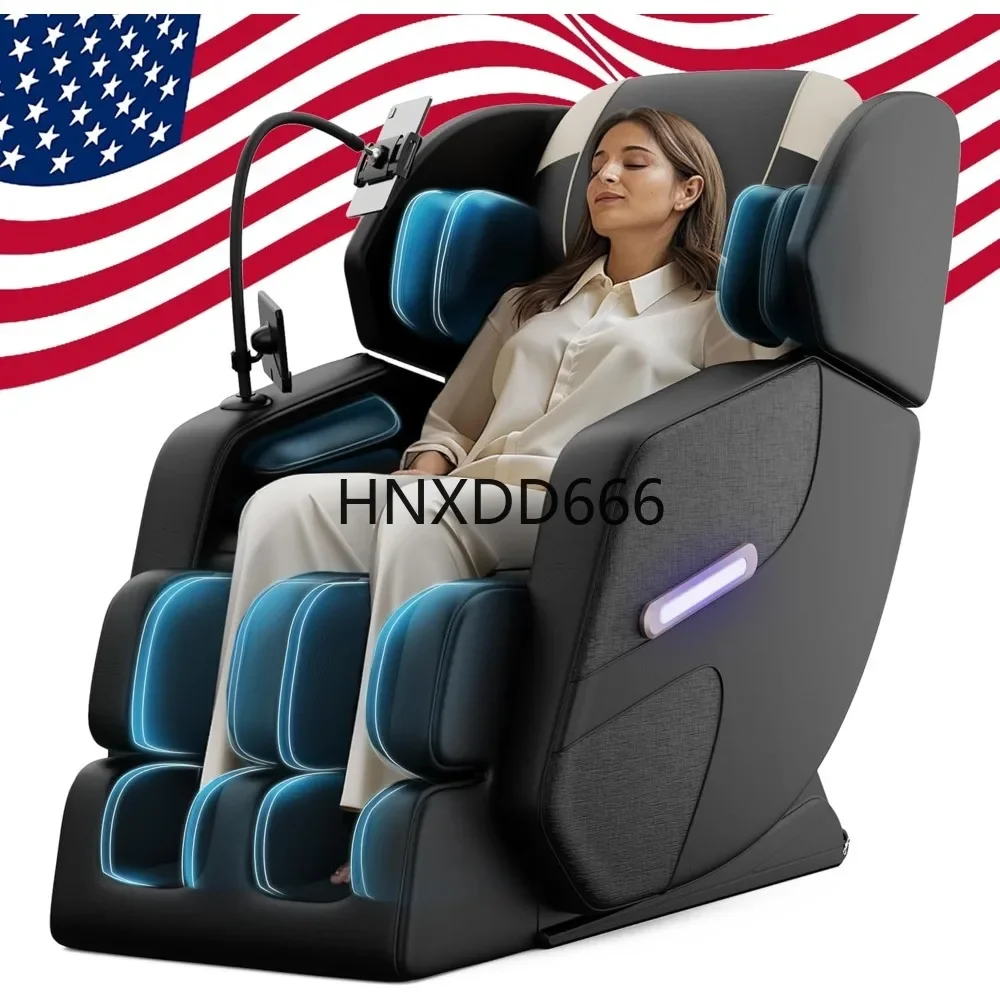 Recliner with Heating, Full Body Airbags, 6 Fixed Rollers, Touch Screen, Bluetooth Speaker, Black, Chaise Lounge