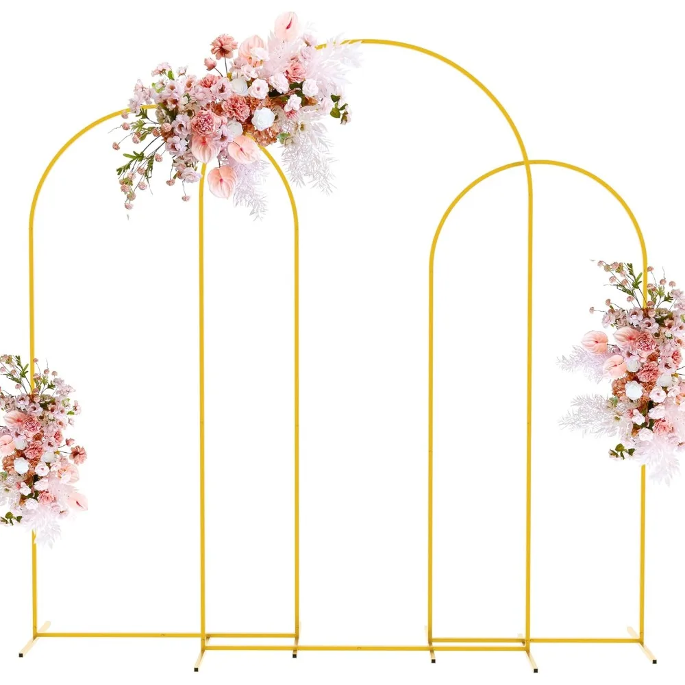 

Metal Arch Stand Gold Wedding Chiara Backdrop Stand Set of 3 (7.2FT,6.6FT,6FT) Square Arched Frame for Birthday Party Decoration