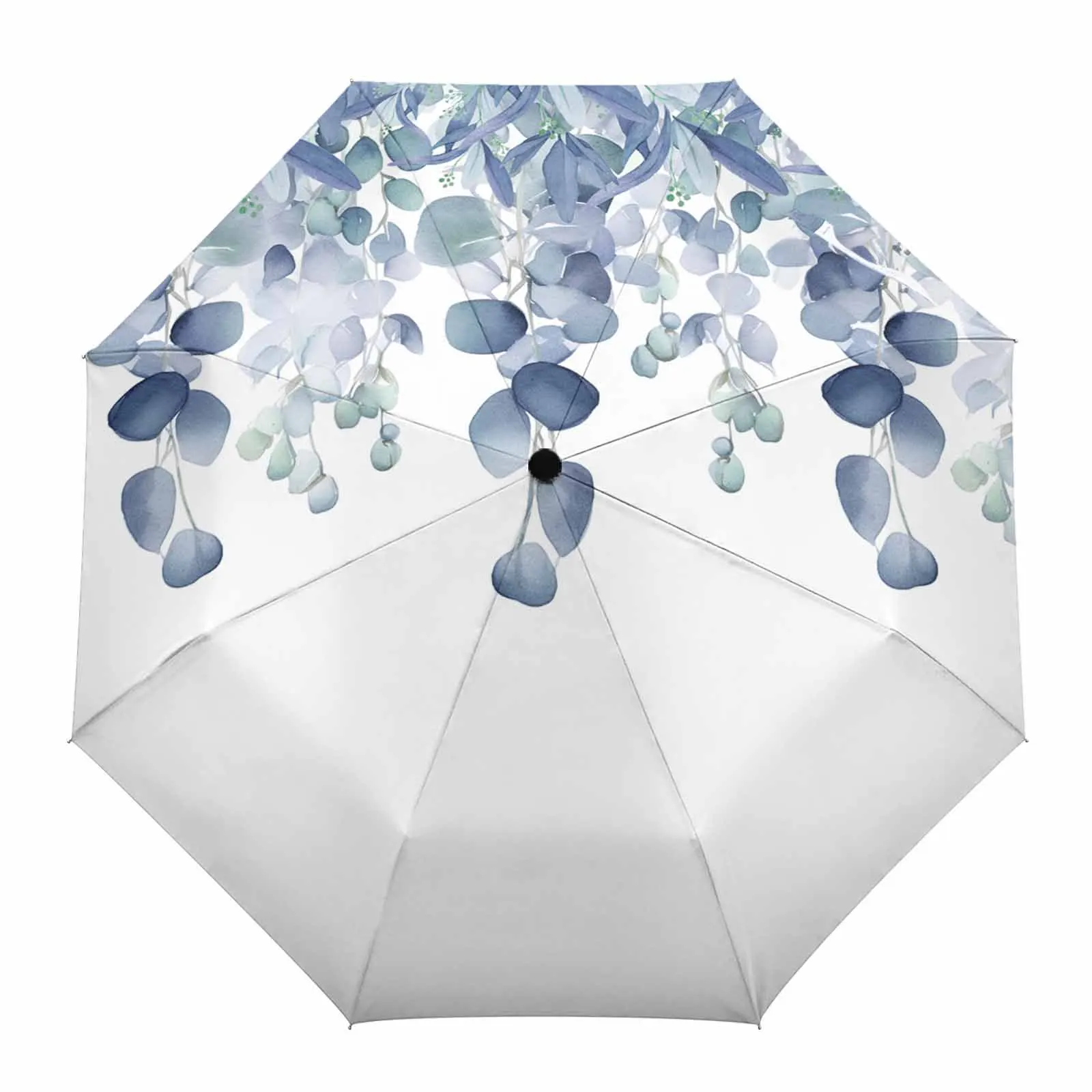 Spring Eucalyptus Leaves Flower Automatic Umbrella for Rain Foldable Parasol Umbrella Eight strand Outdoor Umbrellas