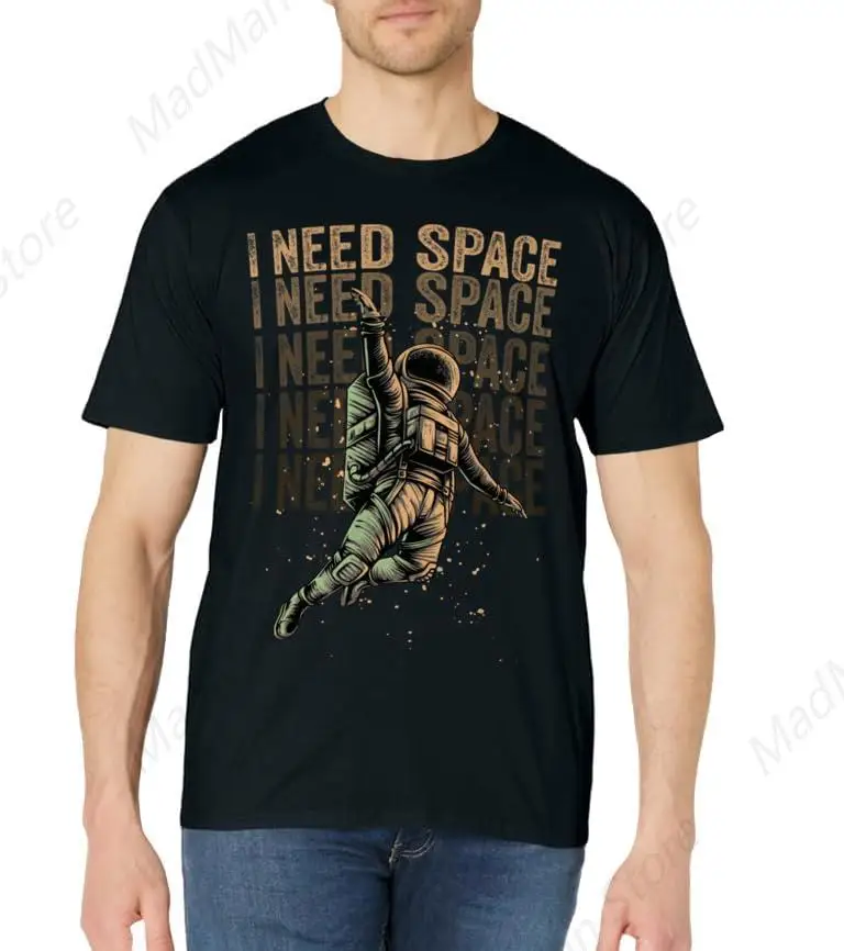 I Need Space Funny Antisocial Time Out Vintage Astronaut T-Shirt for Men Women Cotton Top Tee Fashion Casual Short Sleeves