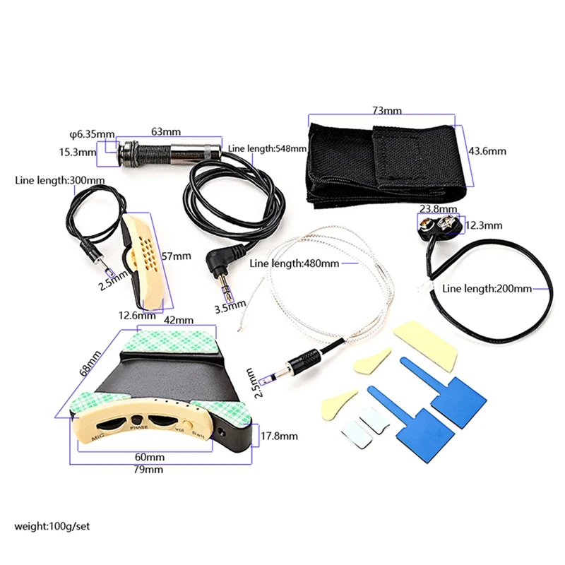 Microphone Sound Hole Equalizer Piezo Pickup Kit For Acoustic Folk Classical Guitar