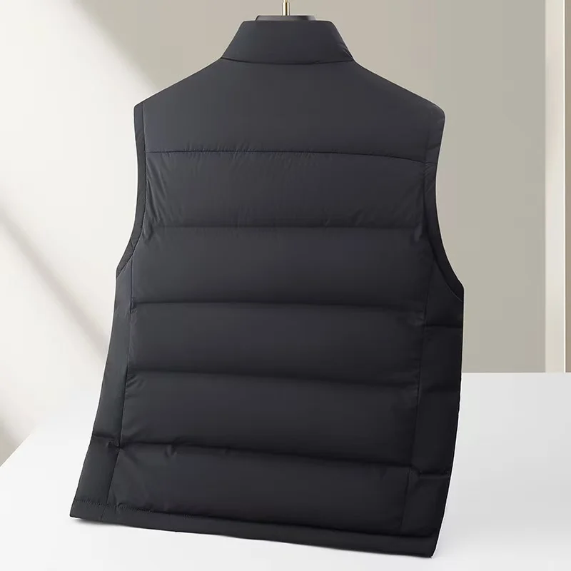 2025Autumn/Winter New Men's Stand up Down Vest National Standard White Duck Down Thickened Warm High Luxury Sleeveless Down Coat