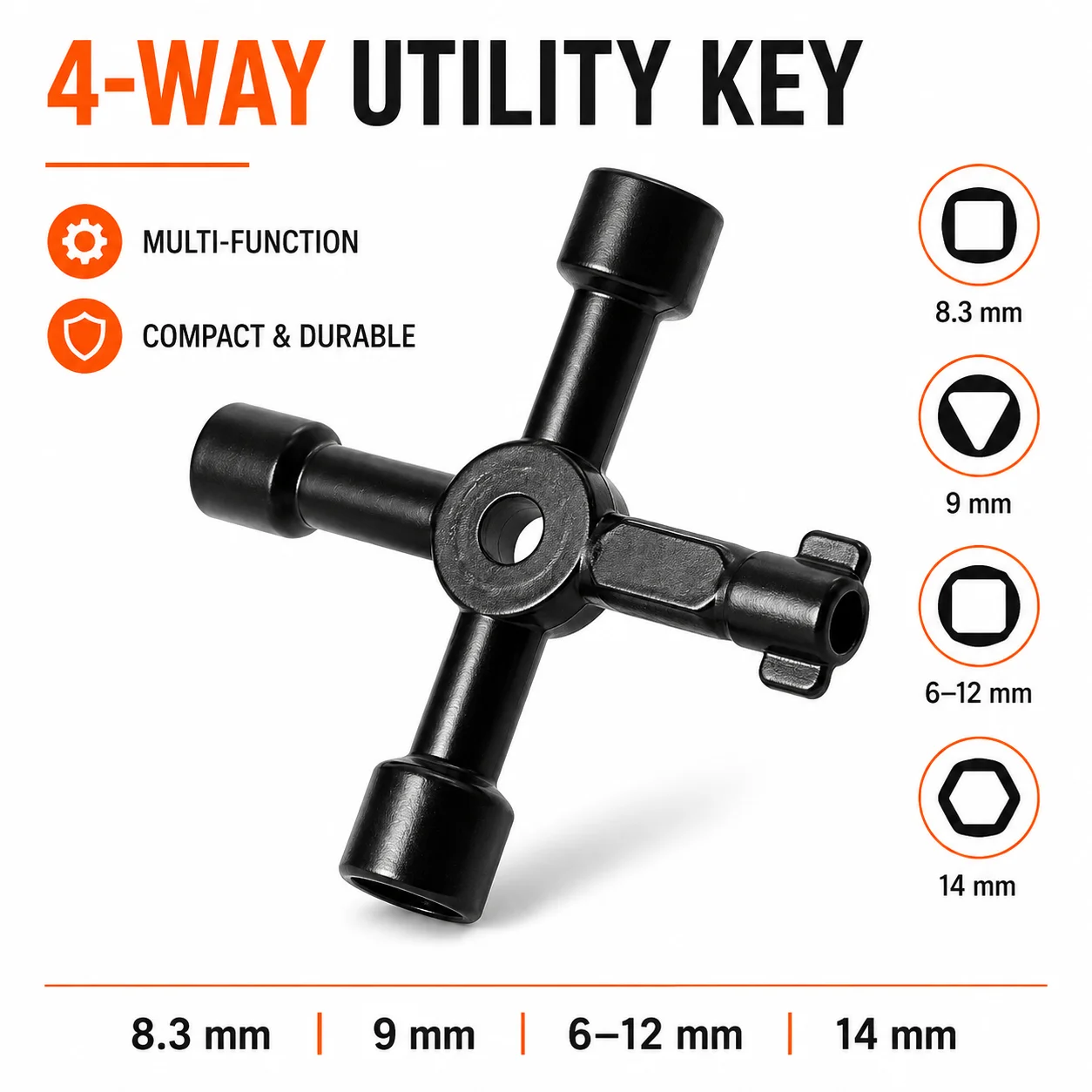 4 In 1 Multifunction Electrician Plumber Utility Cross Switch Wrench Universal Square Triangle Key for Gas Train Bleed Radiator