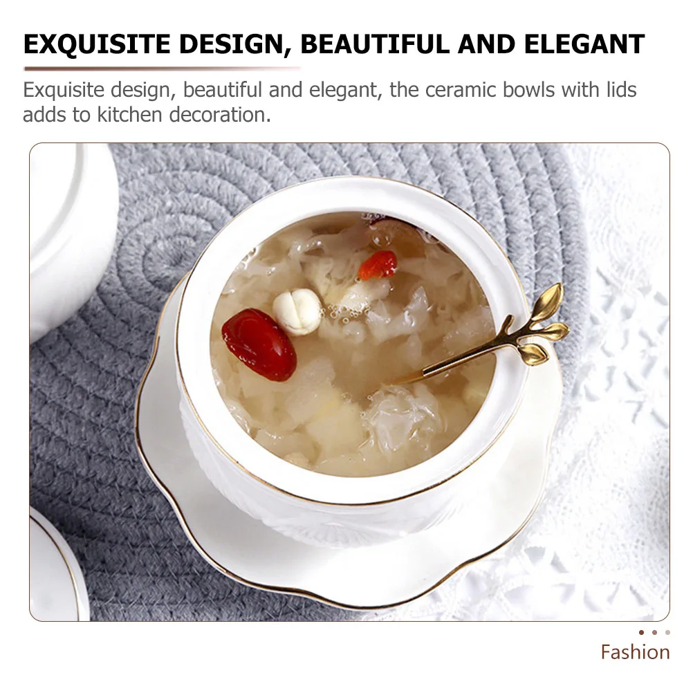 

1Set Ceramic Stew Pot Lidded Soup Bowl Set Small Size for Stewing Soup Steaming Eggs Kitchen Tableware Decorative Heat Retaining