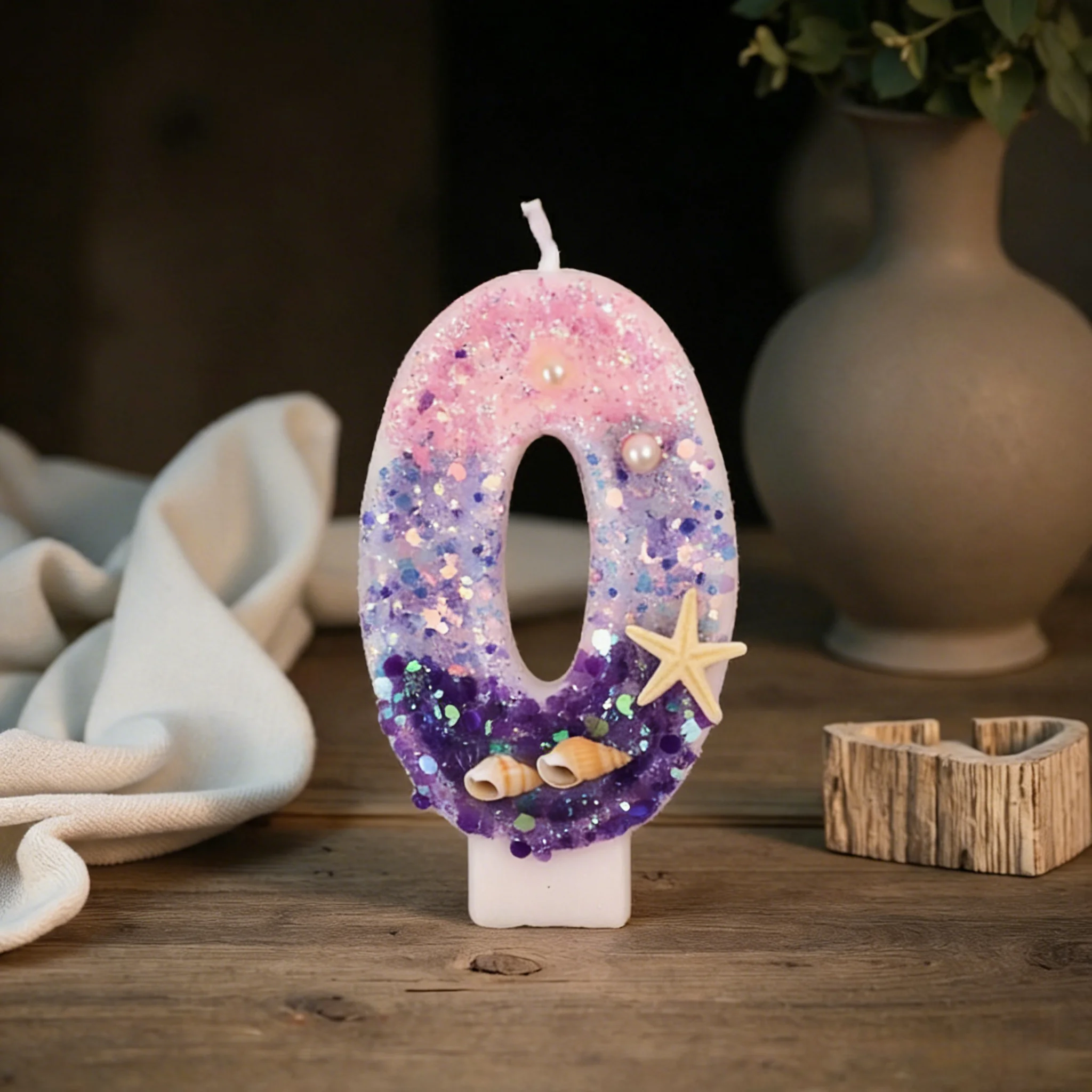 Three Color Gradient Mermaid 0-9 Number Birthday Cake Digital Candle Decoration view 2