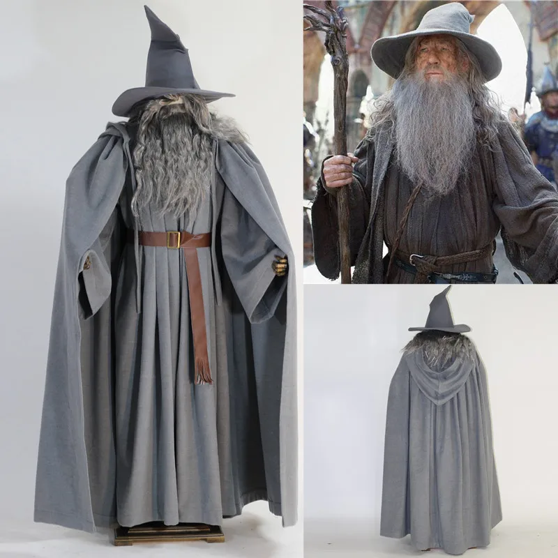 Wizard Costumes with Grey Cloak  No Wig  and No Beard Thick Woolen Suit with Exquisite Design  Cosplay Costumes