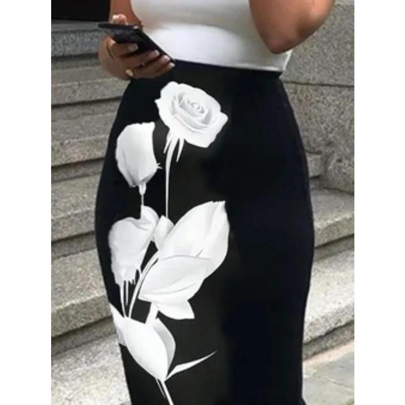 Floral Printing Midi Skirts Women 2025 New Bodcon Wrap High Waist Fashionable Party Cocktal Elegant Long Skirt Woman 179912