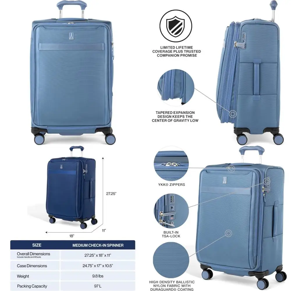 Mala giratória expansível leve 8 TSA Lock Bagagem de viagem de tamanho médio para homens e mulheres