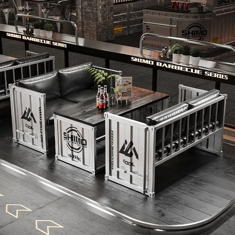 Industrial Style Milk Tea Shop Sofa Table and Chair Set Creative Cafe Barbecue Shop Negotiation Bar Clear Bar Booth Sofa