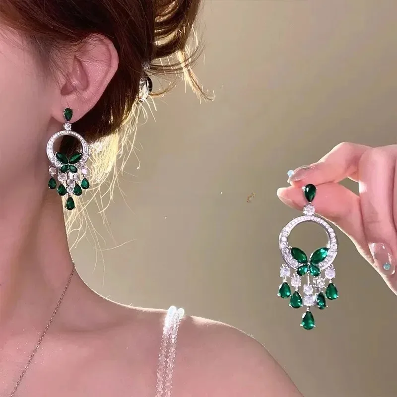 

Silver Zircon Butterfly Tassel Ear Studs Luxury Earrings All-Matching Advanced Sense Earrings for Women Party Gift Fashion