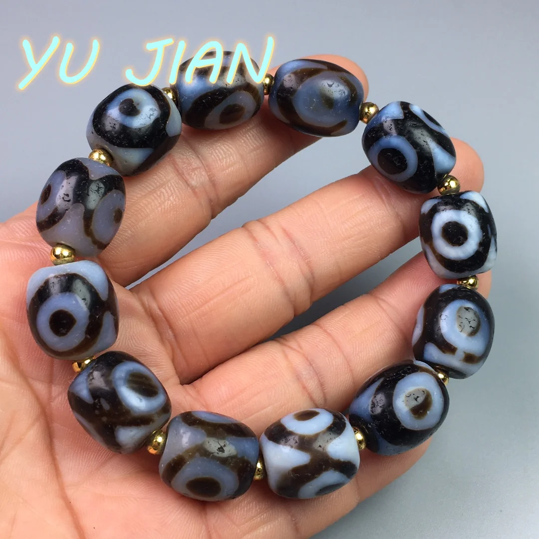 Superb Three-Eyed Horseshoe Pattern Old Dzi Bead Bracelet DIY Handmamk Bangle Jade Amulet Lucky Handring Fine Jewelry