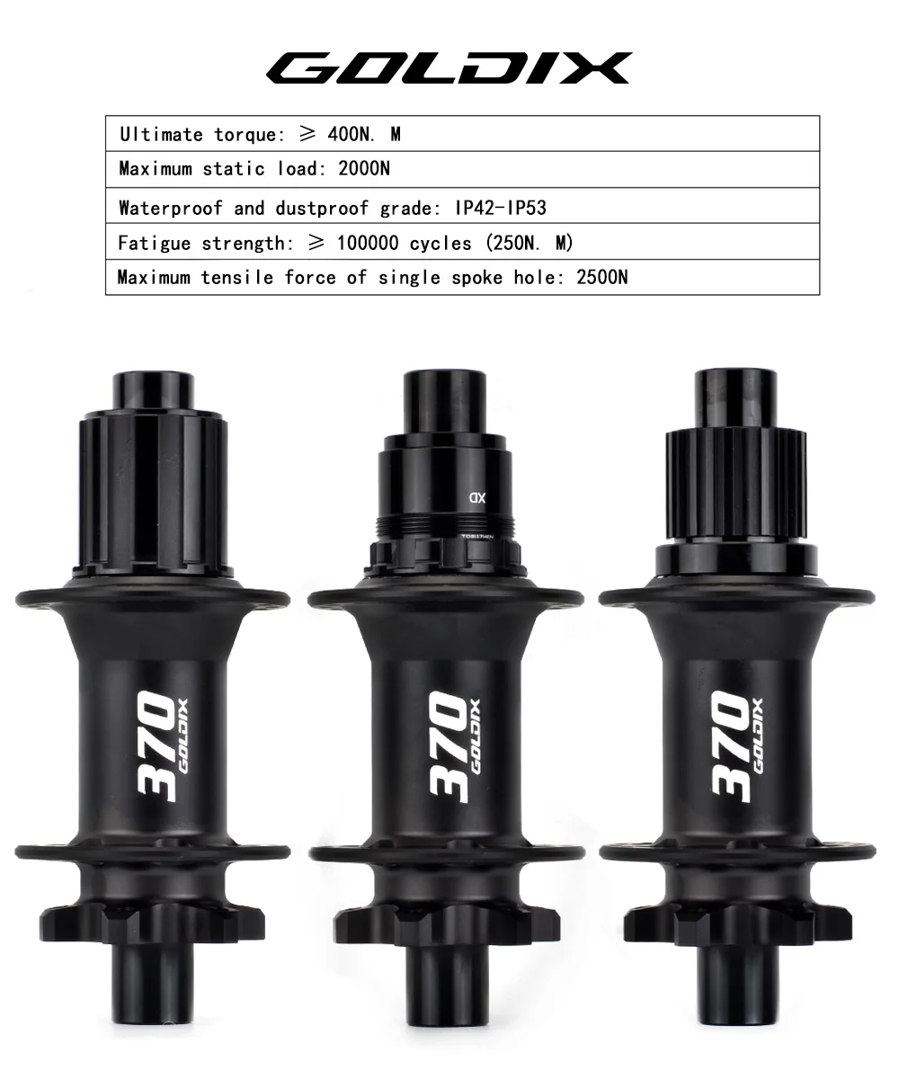 GOLDIX M370 28H Boost MTB Hub J-Bend 36T Ratchet 6-Bolt Disc Sealed Bearings HG XD MS Front Rear Mountain Bike Wheel Hub Parts