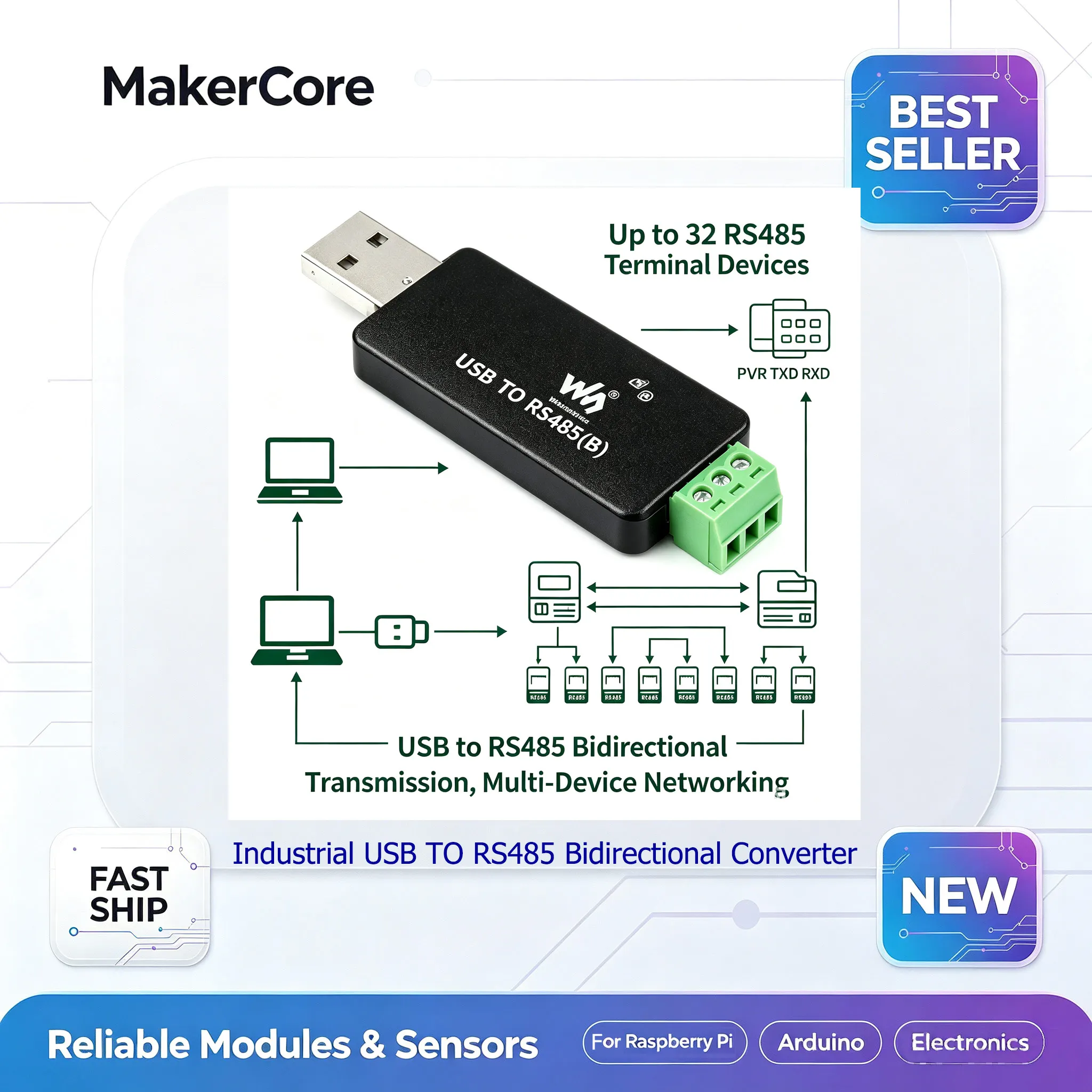 Industrial USB to RS485 Bidirectional Converter Onboard Original CH343G Multi-Protection Circuits for Enhanced Stability