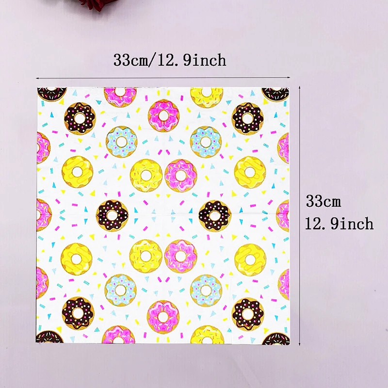 20Pcs Donut Print Disposable Napkins Party Wipes