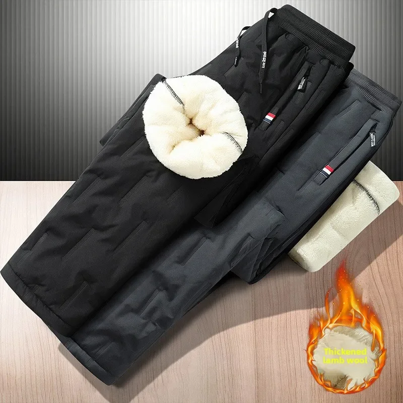 

Men's Winter Thick Trousers Outdoor 7XL Plus Jogger Sweatpants Men Winter Warm Fleece Outerwear Y2k Black Thickened Baggy Pants