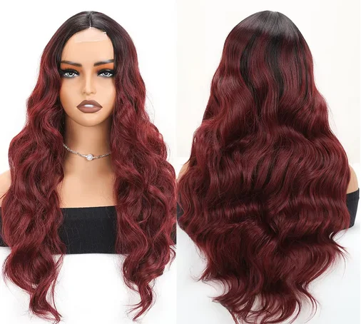 Wine Red Cosplay Lace Wigs For Women Wavy Heat Resistant Daily Used Heat Resistant Glueless Wigs Ready To Wear Transparent Lace