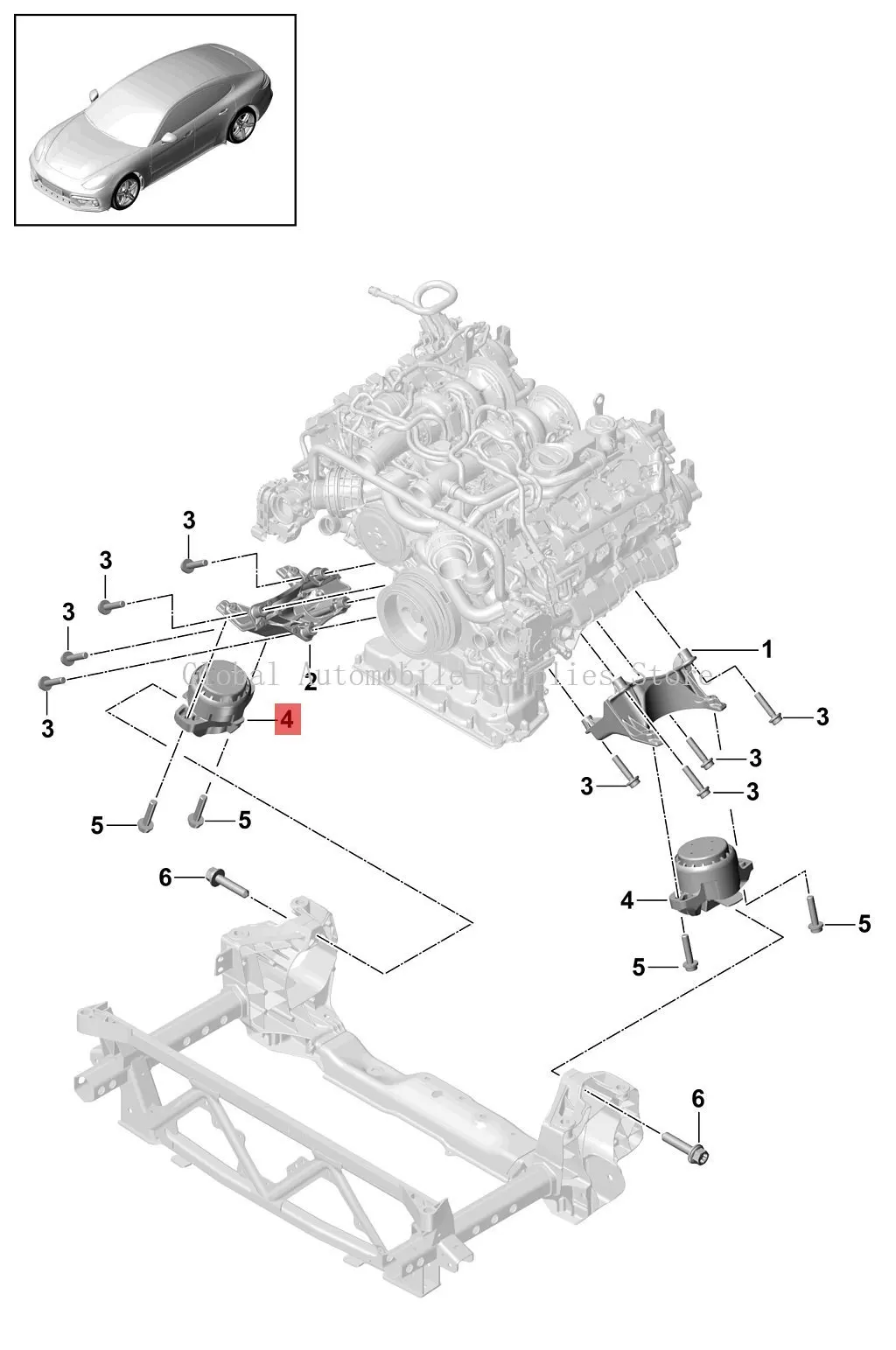 Engine Motor Mount 9A719938310 for PORSCHE PANAMERA 971 2016-2023 Engine Support Mounting