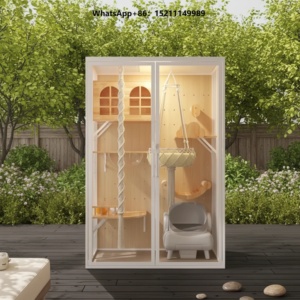 Luxury Solid Wood Cat Villa Cage Large Multi Cat Indoor Pre Assembled Cat Playhouse