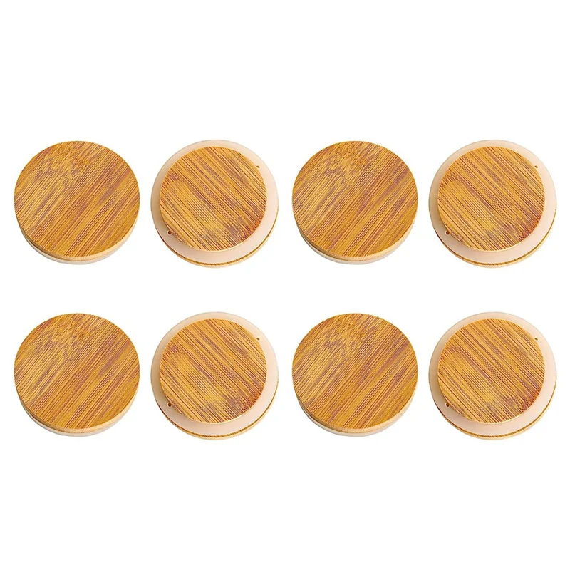 Wooden Jar Lids, 8 Pcs Bamboo Wooden Storage Lids Regular Mouth, Reusable Ball Wooden Lids for Jars 70Mm