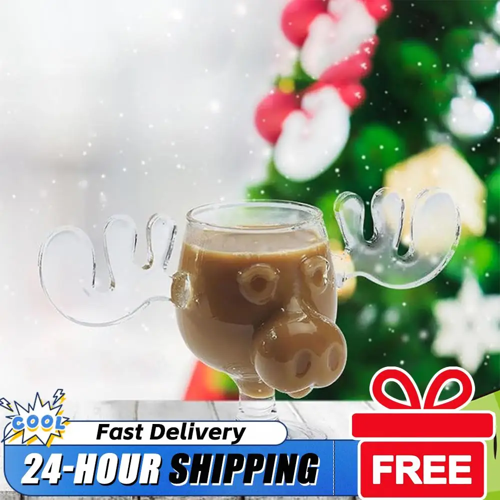 1-3PCS Weihnachten Elch Glas Tasse 8Oz Milch Elch Becher Weihnachten Rentier Kopf Bier Wasser Tasse Weihnachten urlaub Party Drink Tasse Geschenke