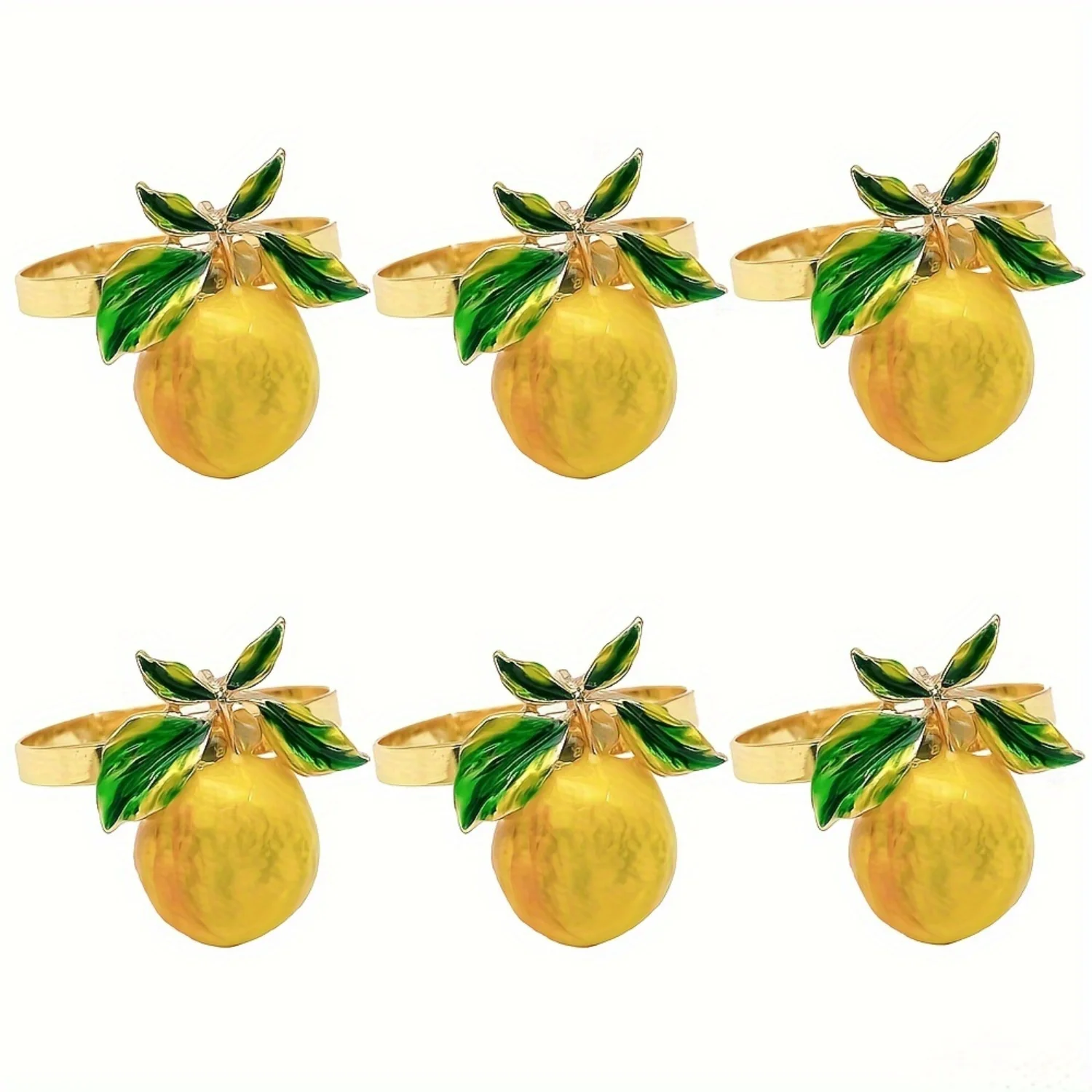 12PCS Elegant Lemon Fruit Napkin Rings - Stylish Alloy Metal Floral Patterned Holders for Table Decor.