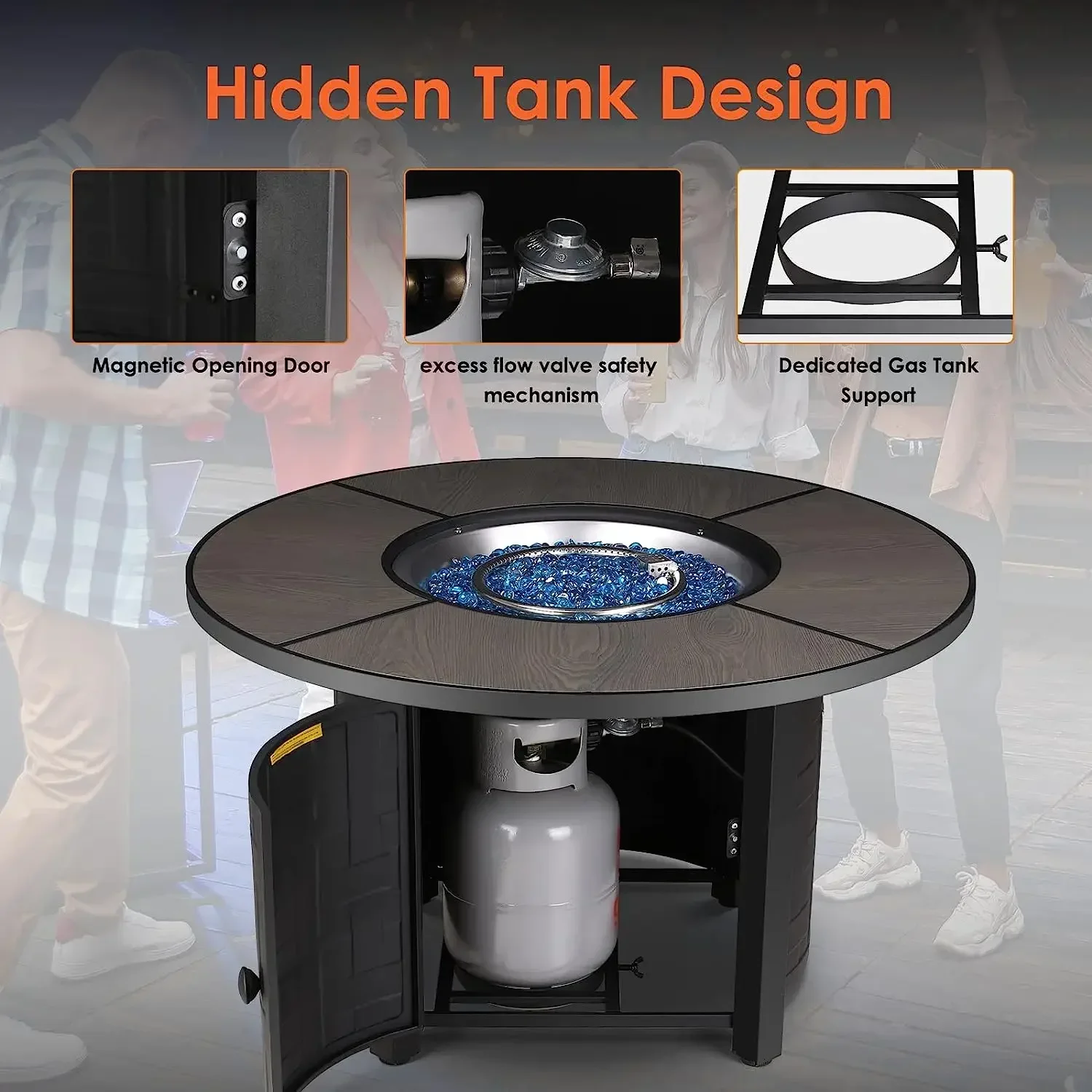 

30/42 inch Round Gas Fire Pit, 50,000 BTU Steel Outdoor Fire Tables, Fire Table with Lid, Add Warmth & Ambience to Gatherings