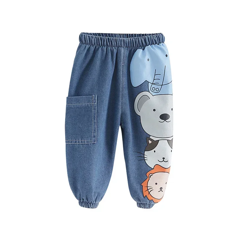 New Spring Autumn Lovely Animals Kids Jeans Elastic Waist 2-6 Years Old Boys Girls Denim Trousers Cute Children Pants